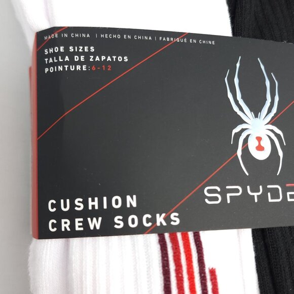Spyder Cushion Crew Socks 6-Pack Shoe Sizes 6-12 Black & White Mens Vented - Picture 3 of 8